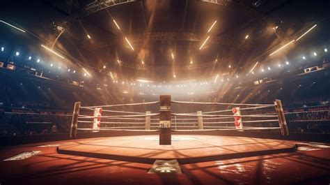 Illuminated Boxing Ring In Empty Stadium Premium Ai Generated Image