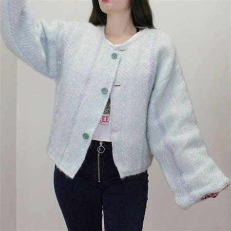 1960s Cardigan Sweater Pastel Pink Diamond Cutouts … Gem