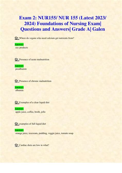 Exam 2 NUR155 NUR 155 Latest 2023 2024 Foundations Of Nursing Exam