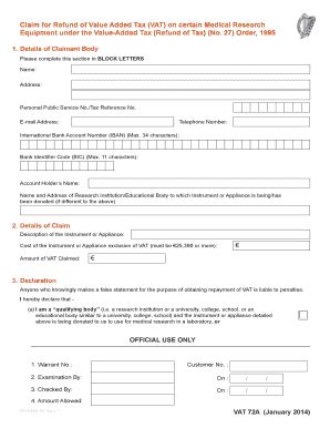 Fillable Online Claim For Refund Of Value Added Tax VAT On Certain