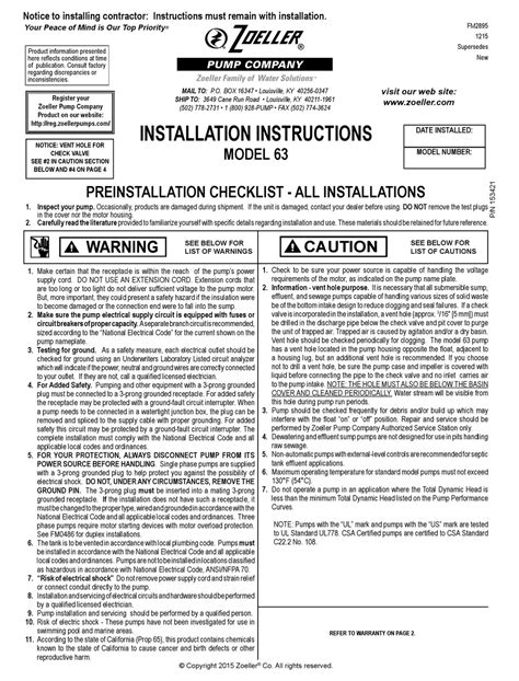 ZOELLER 63 INSTALLATION INSTRUCTIONS Pdf Download | ManualsLib