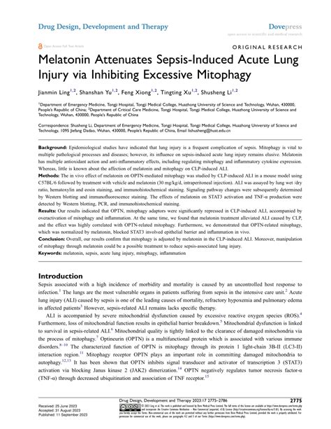 PDF Melatonin Attenuates Sepsis Induced Acute Lung Injury Via