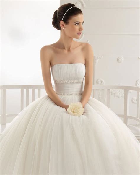 A Line Strapless Tea Length Tulle Lace Appliqued Wedding Dress