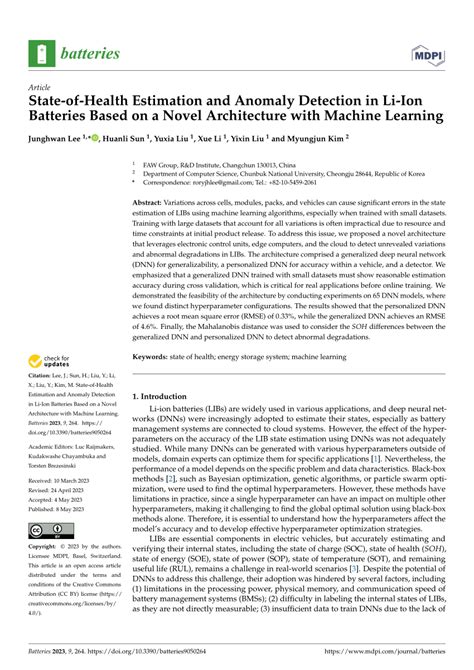 Pdf State Of Health Estimation And Anomaly Detection In Li Ion Batteries Based On A Novel