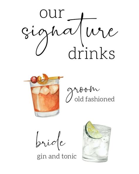 Edit Yourself Our Signature Drinks Printable Sign Signature Drink Sign