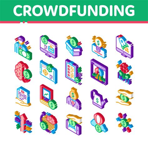 Crowdfunding Business Isometric Icons Set Vector Vector Art At