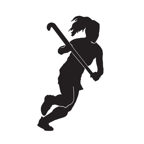 Female Field Hockey Athlete Vector Silhouette On White Background