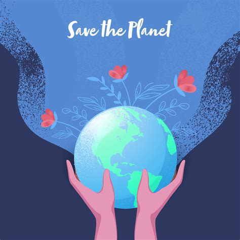 Save The Planet Concept With Human Hands Holding Earth Globe On Blue