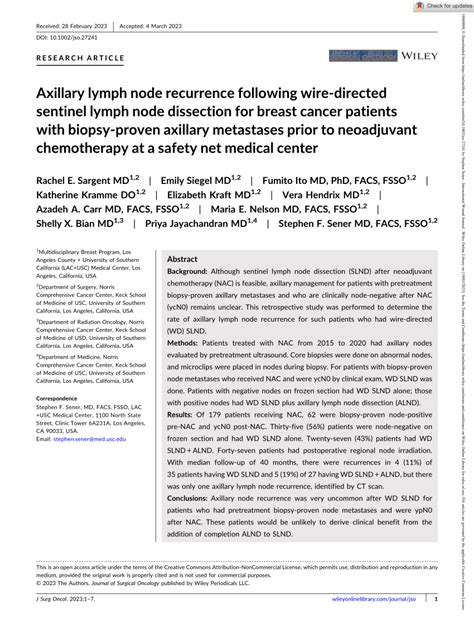 PDF Axillary Lymph Node Recurrence Following Wire Directed Sentinel