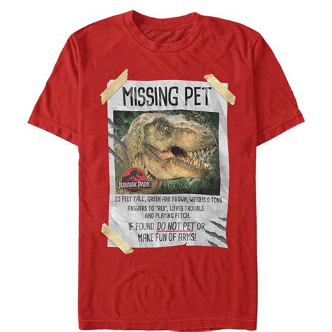 Jurassic Park Jurassic Park Mens T Rex Missing Pet T Shirt