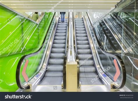 Bottom View Escalators Green Color Combination Stock Photo 365607650