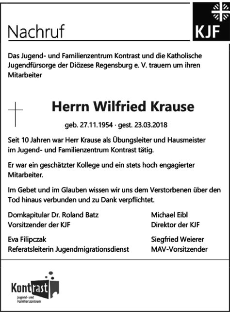 Traueranzeigen Von Wilfried Krause Mittelbayerische Trauer