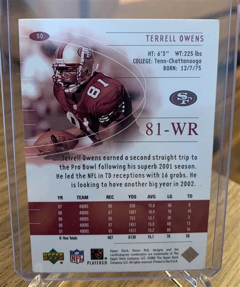 Terrell Owens 2002 Upper Deck Honor Roll Card 50 NFL San Francisco