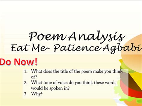 Poem Analysis - 'Eat Me' by Patience Agbabi | Teaching Resources