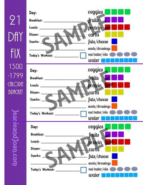 21 Day Fix Container Logging Tally Sheets And Printables 21 Day Fix Calorie Portion Control