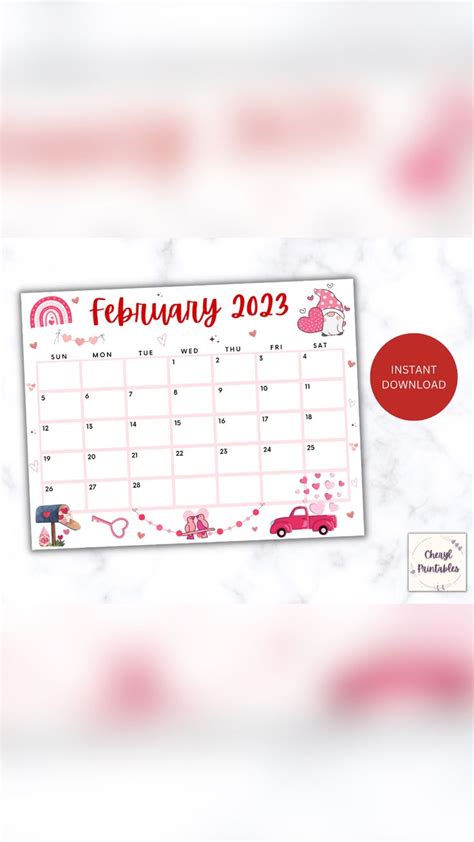 February 2023 Calendar Valentines Day 2023 Editable Calendar