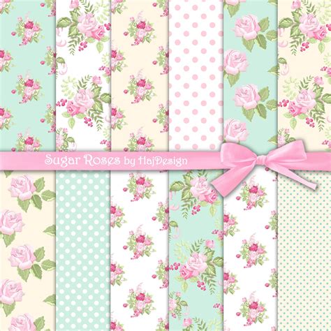 Shabby Chic Digital Paper Sugar Roses Rose Etsy