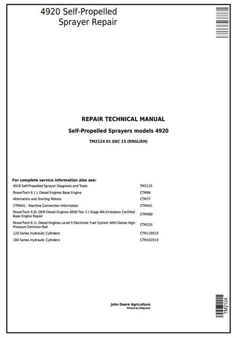 John Deere 4920 Self Propelled Sprayers Service Repair Technical Manual