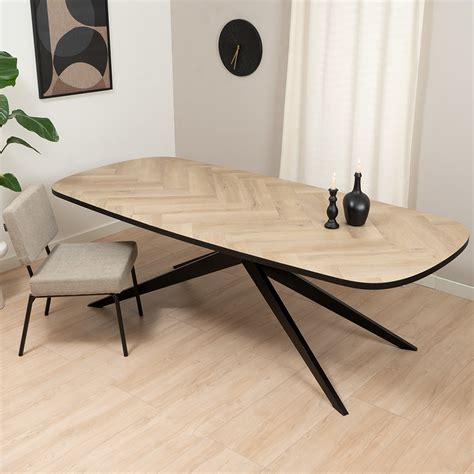 Esstisch Ingo oval Fischgrät PVC schwarz 240 x 110 cm Verschleißfest