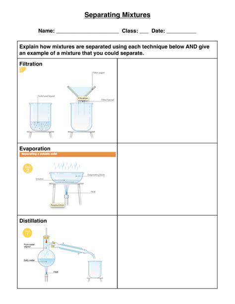 Separating Mixtures Worksheet