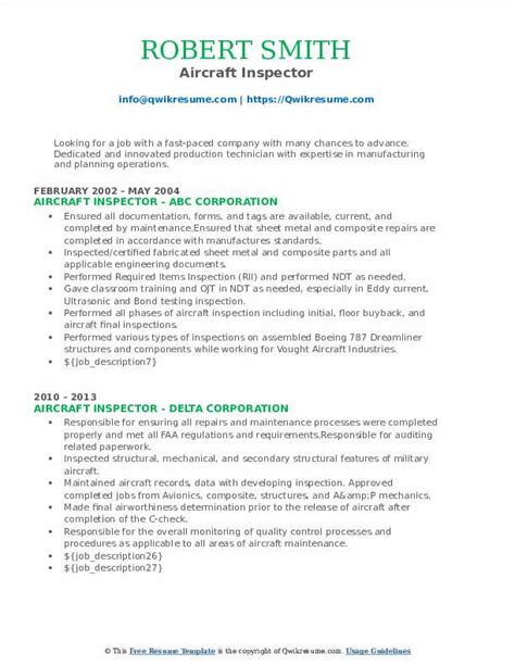 10 Aircraft Inspector Resume Samples Templates For 2025