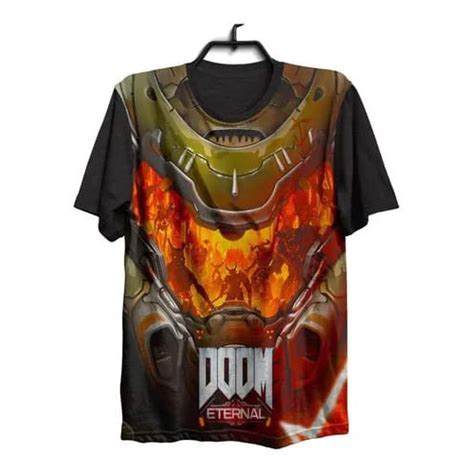 Camisa Camiseta Game Doom Eternal Frente E Costas Modelo Preto