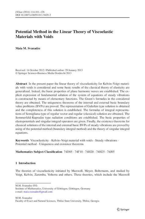 Pdf Potential Method In The Linear Theory Of Viscoelastic Materials