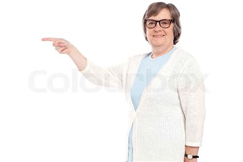 Beautiful Old Lady Pointing Away Stock Image Colourbox