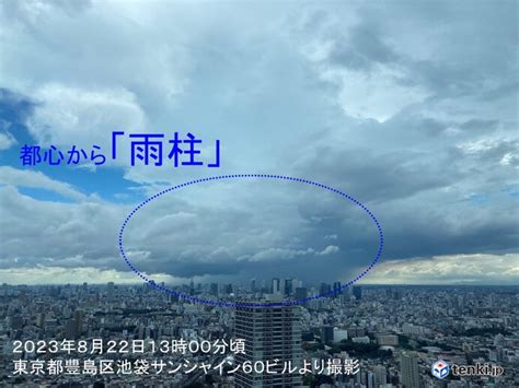 関東の所々に雨雲や雷雲 東京都心から雨柱も 今夜遅くにかけて急な激しい雨に注意気象予報士 日直主任 2023年08月22日 日本気象