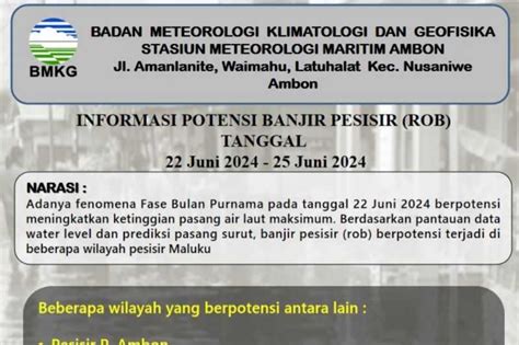 Bmkg Keluarkan Peringatan Dini Potensi Banjir Rob Di Wilayah Maluku