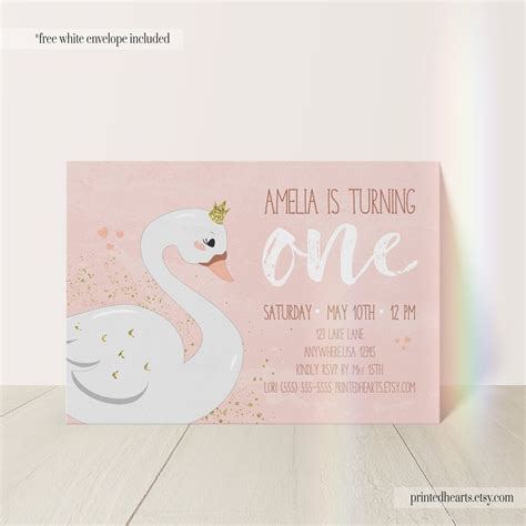 Swan Birthday Invitation With Gold Glitter Or Silver Swan Princess