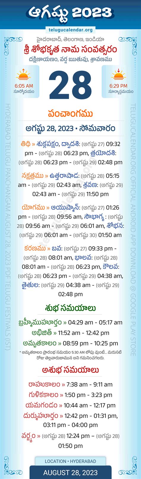 Telangana Panchangam August 28 2023 Telugu Calendar Daily