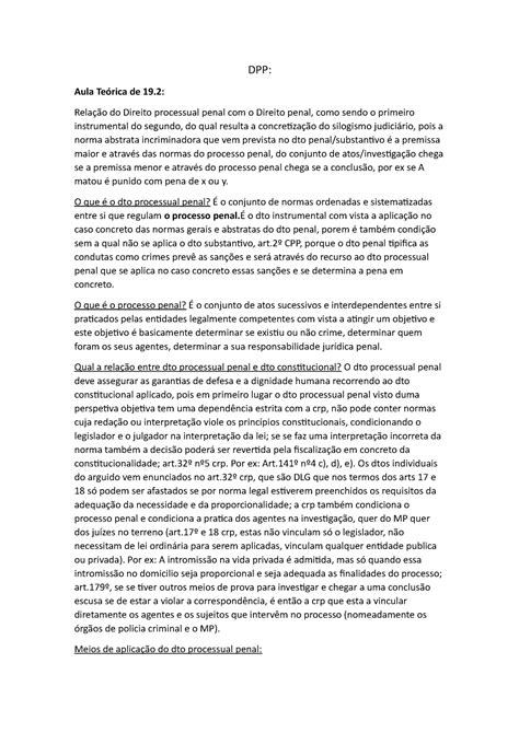 Direito Processual Penal Resumos De Aulas Dpp Aula Te Rica De