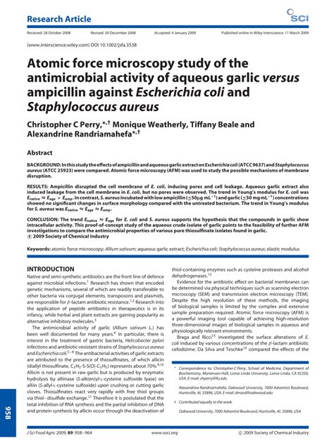 PDF Atomic Force Microscopy Study Of The Antimicrobial Activity Of