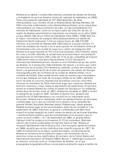 Atlanta es la capital y ciudad más extensa y poblada del estado de