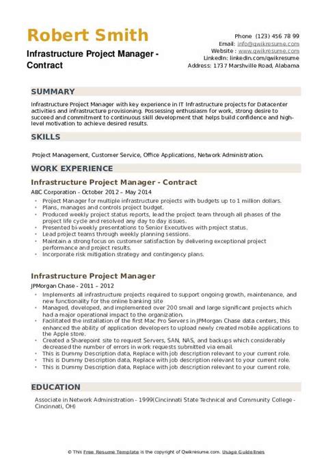 Infrastructure Project Manager Resume Samples Qwikresume