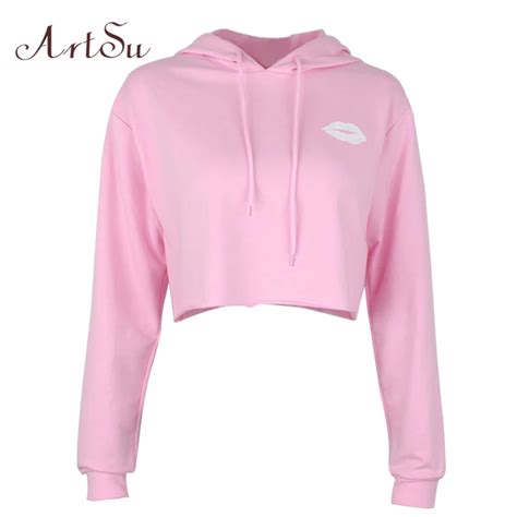 Buy Artsu Lips Print Cute Hoodie Long Sleeve Hooded Sweatshirt Cropped Hoodie