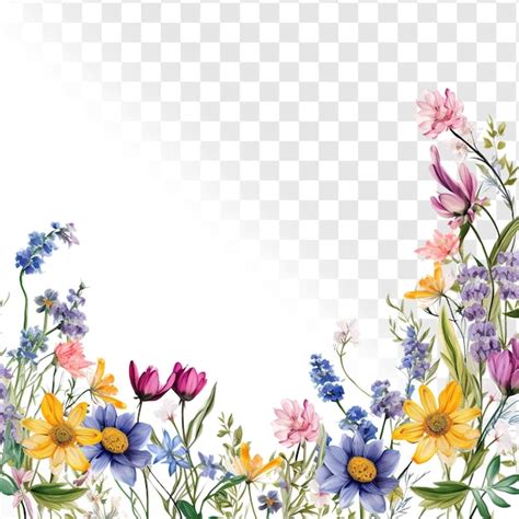 Premium Psd Botanical Flower Frame With Wildflowers On Transparency