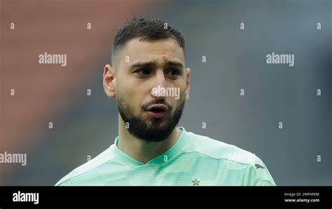 Ac Milans Goalkeeper Gianluigi Donnarumma Grimaces During A Serie A