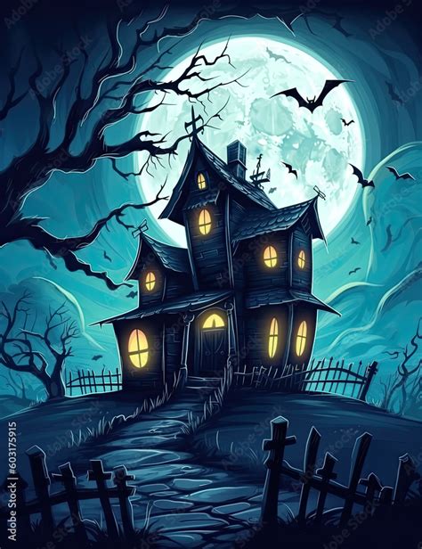 Haunted House, Halloween Background, Halloween Resources. Wall Art ...