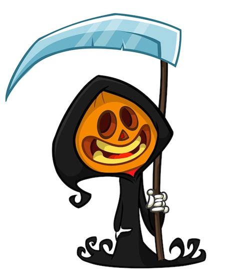 Grim Reaper Cabeza De Calabaza Personaje De Dibujos Animados Con