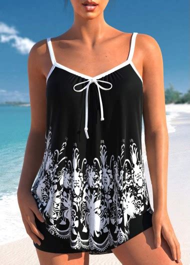 Rotita Bowknot Black Tribal Print Tankini Top Rotita Usd