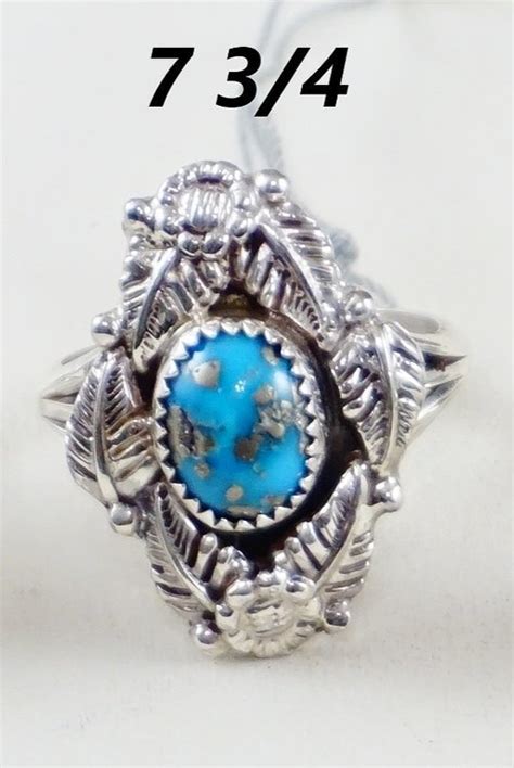 Item 915Z Women S Navajo Morenci Turquoise Foliage Sterling Silver