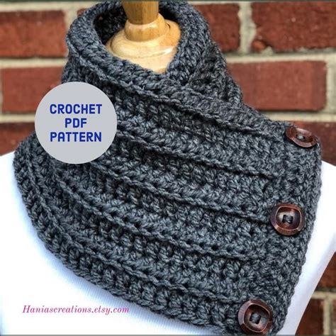 Cowl Pdf Pattern Crochet Bulky Button Cowl Boston Harbor Scarf