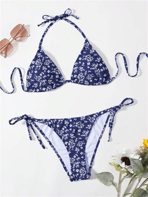 SHEIN Swim Mod Ditsy Floral Triangle Tie Side Bikini Swimsuit SHEIN UK