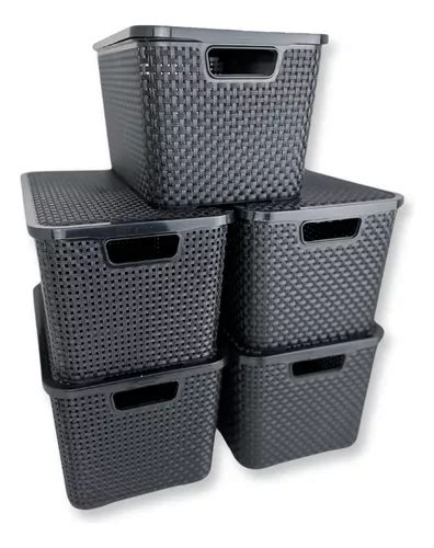 Kit 5 Caixas cesto Organizador Rattan Preto 7l Promoção