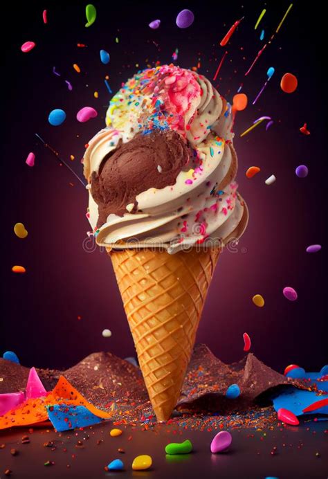 Ice Cream In Cone With Sweet Colorful Sprinkles Delicious Sweet Food