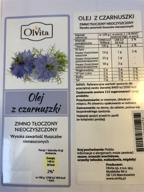 Olej z Czarnuszki Tłoczony w Polsce 100ml Olvita Delikatesy z Natury