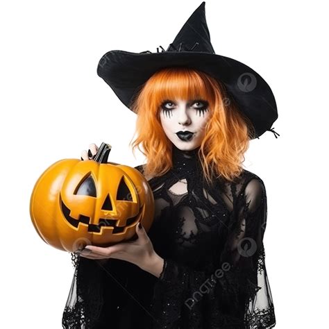 ジャック・オ・ランタンのカボチャを手に持ってハロウィーンパーティーで踊る怖い魔女の肖像画イラスト素材透過、pngフリー画像ダウンロード Pngtree