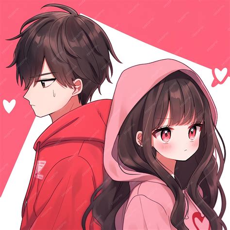 Premium Ai Image Anime Couple With Red Hoodie And Black Hair And